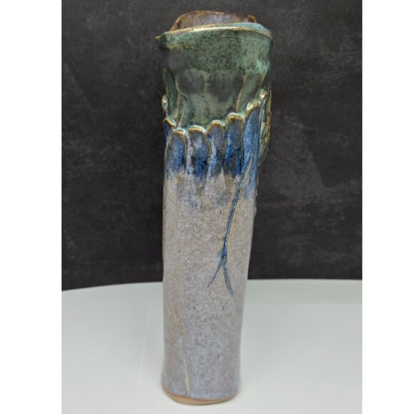 Studio Pottery Vase Blue Green Purple 8.25" Tall, Signed - Picture 4 of 9